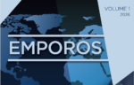 A stylized world map in blue tones with the word "EMPOROS" in bold letters and "VOLUME 1 2026" in the top right corner.